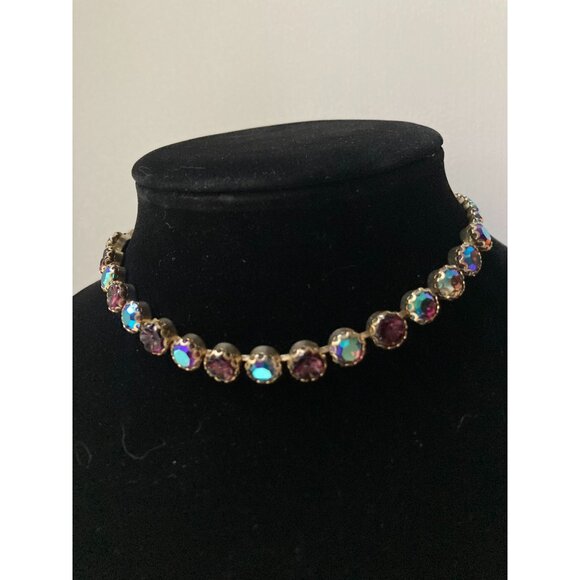 Weiss Flower Rhinestone and Aurora Borealis Choker 15 1/2" - Picture 1 of 12